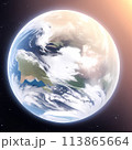 背景は黒くて、丸い地球が描かれているイラスト 113865664