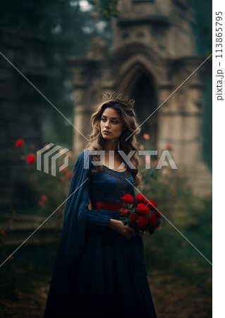 Queen holding red roses Queen holding red roses 113865795