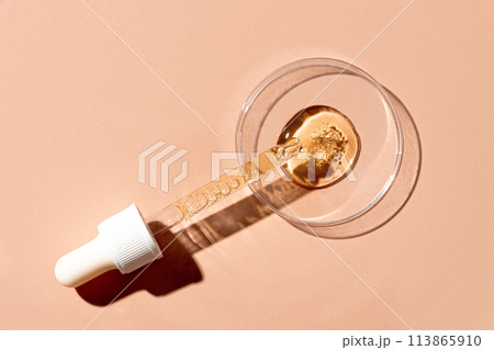 Dropper and petri dish with oil gel sample Dropper and petri dish with oil gel sample 113865910