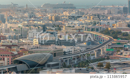 View of houses in luxury Dubai city, United Arab Emirates Timelapse Aerial 113865957