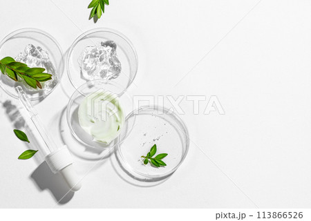 Natural skin care and green leaves 113866526