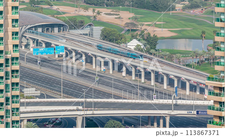Metro station services both the Dubai Internet City and Dubai Media City districts of Dubai, as well as Golf Club timelapse 113867371