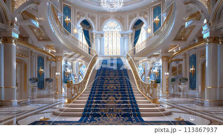 Fantasy interior of the royal palace. High quality illustration Fantasy interior of the royal palace. High quality illustration 113867937