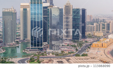 Jumeirah Lake Towers residential district aerial timelapse near Dubai Marina Jumeirah Lake Towers residential district aerial timelapse near Dubai Marina 113868090