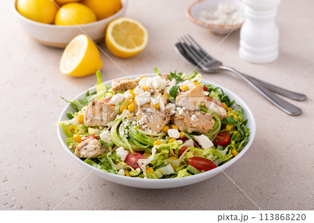 Fresh salad with lettuce, fresh vegetables and grilled chicken Fresh salad with lettuce, fresh vegetables and grilled chicken 113868220