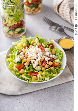 Fresh vegetable salad with chickpeas and feta Fresh vegetable salad with chickpeas and feta 113868528