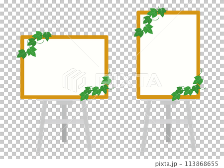 A set of ivy-covered wooden panels and a white easel 113868655