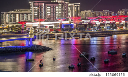 Bluewaters island aerial night timelapse 113869136