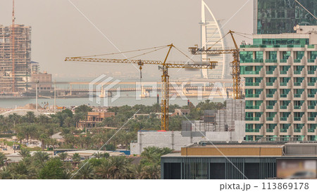 Aerial view of beach in JBR timelapse in Dubai, UAE Aerial view of beach in JBR timelapse in Dubai, UAE 113869178