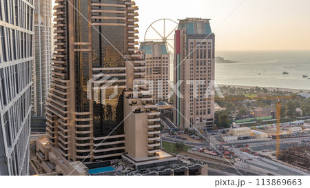 JBR and Bluewaters island during sunset aerial timelapse JBR and Bluewaters island during sunset aerial timelapse 113869663