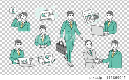 Illustration set of various business scenes of sales business people Illustration set of various business scenes of sales business people 113869945