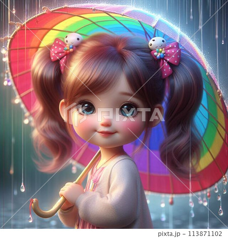 雨の日に傘を差す女の子 雨の日に傘を差す女の子 113871102