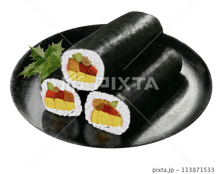 恵方巻き(皿、ひいらぎ付き) 恵方巻き(皿、ひいらぎ付き) 113871533