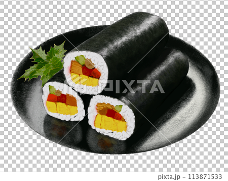 恵方巻き(皿、ひいらぎ付き) 恵方巻き(皿、ひいらぎ付き) 113871533