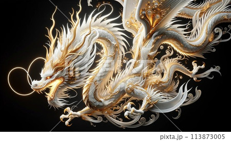 煌めく黄金の龍、天を舞うのイラスト素材 [113873005] - PIXTA