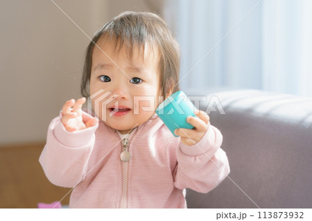 おもちゃを持つ赤ちゃん 113873932