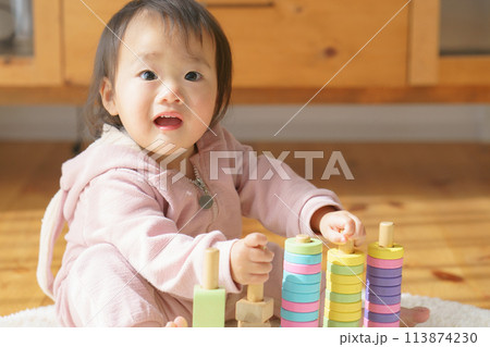 積み木で遊ぶ赤ちゃん 113874230