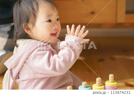 積み木で遊ぶ赤ちゃん 113874231
