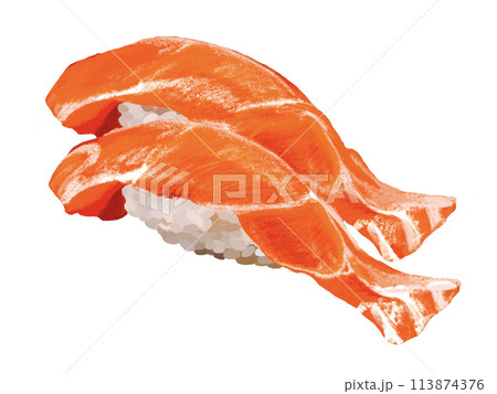 握り寿司（サーモン二貫）白背景 113874376