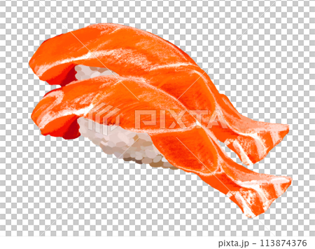 握り寿司（サーモン二貫）白背景 113874376