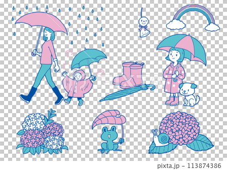 雨季父母和孩子打著傘 113874386