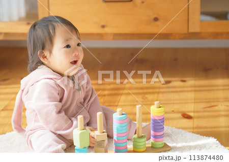 おもちゃで遊ぶ赤ちゃん おもちゃで遊ぶ赤ちゃん 113874480