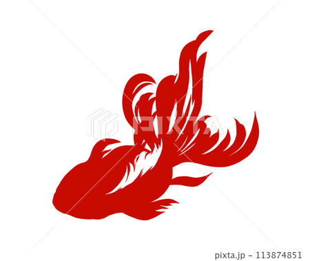 筆で描いたような赤い金魚のシルエットイラスト 113874851