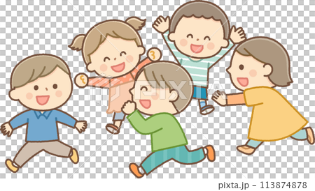 Children running around happily Children running around happily 113874878