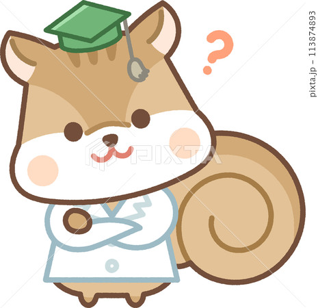 首を傾げる白衣を着たリスのキャラクター 113874893