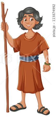 Happy Ancient Traveler with Staff Happy Ancient Traveler with Staff 113874992