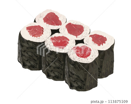 鉄火巻き（皿なし）白背景 113875109