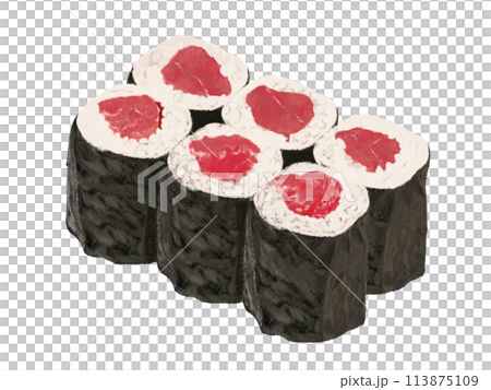 鉄火巻き（皿なし）白背景 113875109