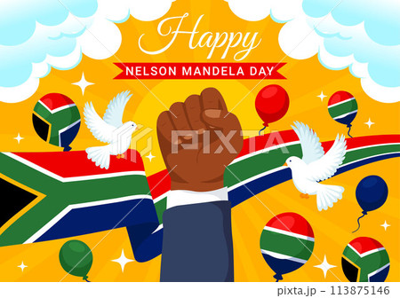 Happy Nelson Mandela International Day Vector Illustration on 18 July with South Africa Flag and Ribbon in Flat Cartoon Background Design 113875146