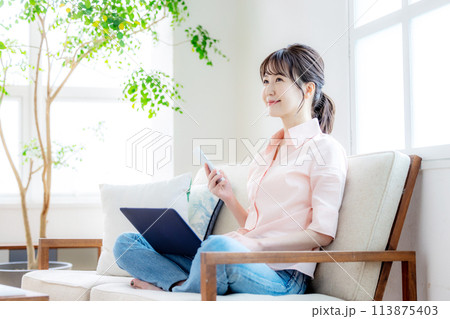 女性 リモートワーク 女性 リモートワーク 113875403