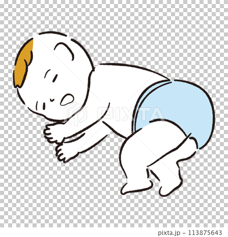手書き線画　フルカラー　かわいい赤ちゃん　お昼寝 113875643