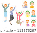 様々なポーズで喜ぶ女性たち 113876297