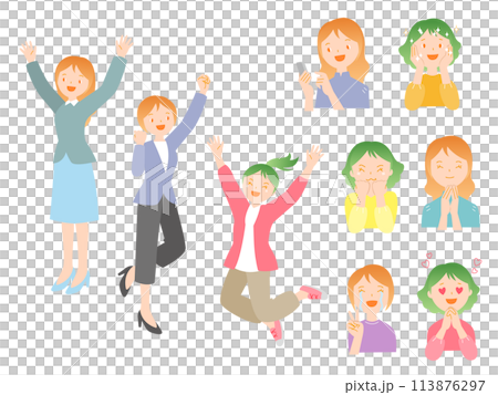 Women rejoicing in various poses Women rejoicing in various poses 113876297