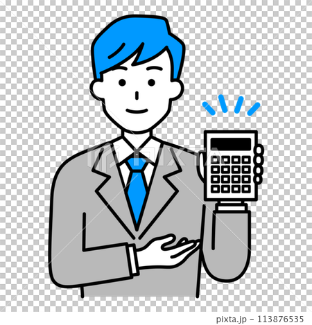 電卓を持って説明するスーツの男性 113876535
