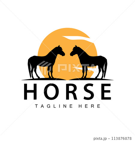 Wild Horse Logo Farm Design Silhouette Simple Vector Illustration Template 113876878