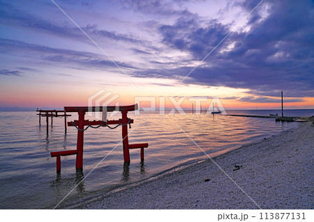 【大魚神社の海中鳥居と太良海中道路 (明け方)】 佐賀県藤津郡太良町多良 【大魚神社の海中鳥居と太良海中道路 (明け方)】 佐賀県藤津郡太良町多良 113877131