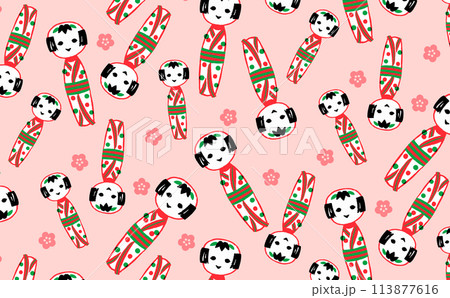 笑顔のかわいいこけし模様 笑顔のかわいいこけし模様 113877616