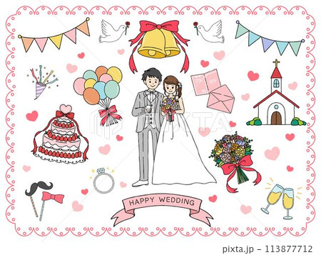 かわいい結婚式の素材セット かわいい結婚式の素材セット 113877712
