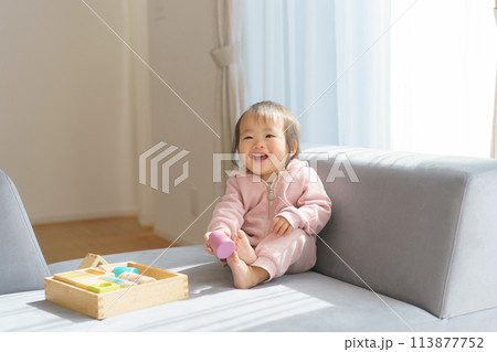 積み木で遊ぶ赤ちゃん 113877752