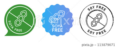 Soya free no soy bean label stamp set emblem collection 113879071