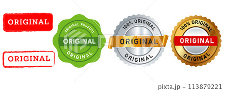original rubber stamp seal emblem sign guarantee genuine product marketing 113879221