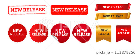 new release stamp ribbon label sticker sign sale promotion advertisement new release stamp ribbon label sticker sign sale promotion advertisement 113879250