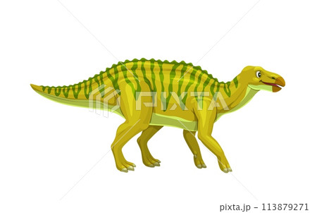 Cartoon Shantungosaurus dinosaur character. Isolated vector herbivorous dino from the late cretaceous period, characterized by its massive size, long neck, and duckbill-shaped mouth Cartoon Shantungosaurus dinosaur character. Isolated vector herbivorous dino from the late cretaceous period, characterized by its massive size, long neck, and duckbill-shaped mouth 113879271