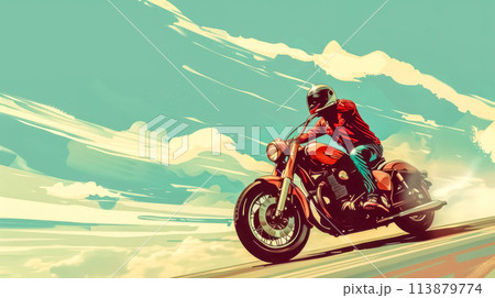 Retro motorcycle journey on open road 113879774