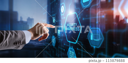 Virtual display button: Security Awareness Business, Technology, Internet and network concept 113879888