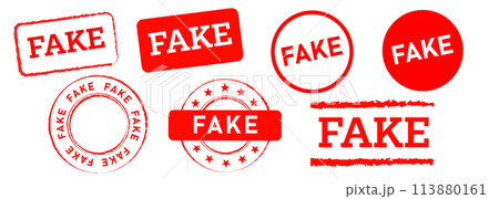 fake rectangle and circle red stamp label sign false hoax scam information 113880161